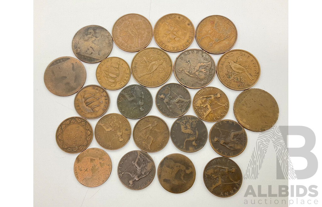 Collection of United Kingdom, Canada and New Zealand QV, KEVII, KGV Pennies and Half Pennies