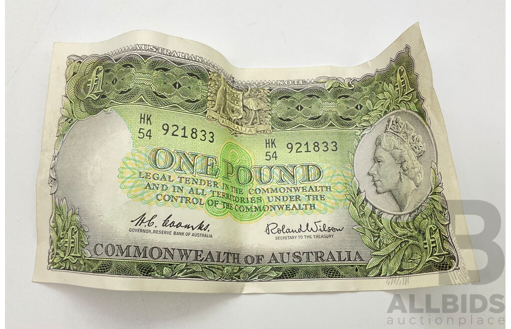 Australian One Pound Note Coombs/Wilson HK 54 921833