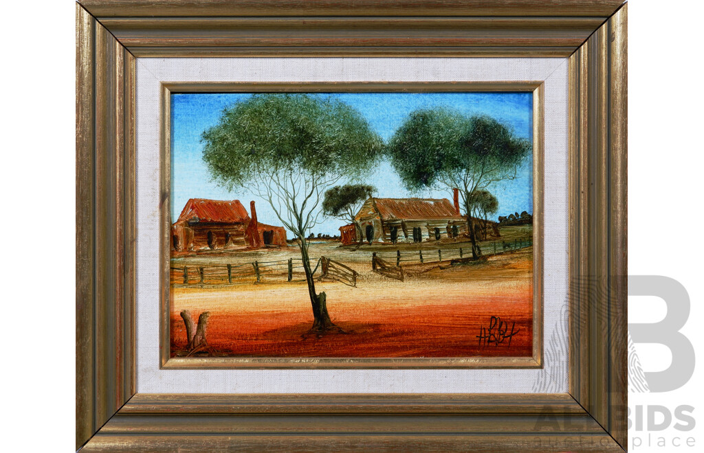 Pro Hart (1928-2006), Study with Houses. Oil on Canvas on Board