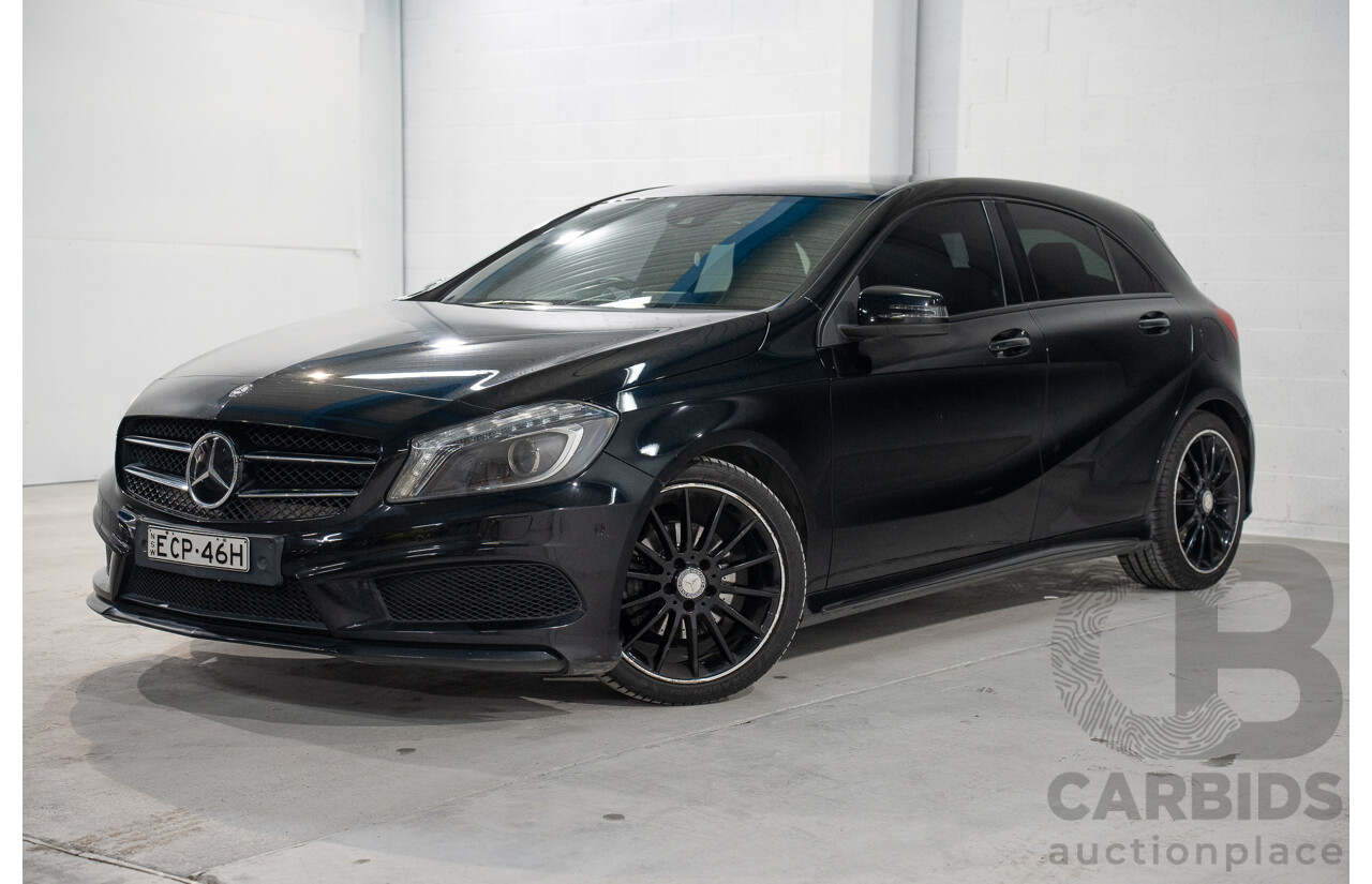 1/2015 Mercedes Benz A200 BE 176 AMG Pack MY15 5d Hatchback Cosmos Black Metallic Turbo 1.6L