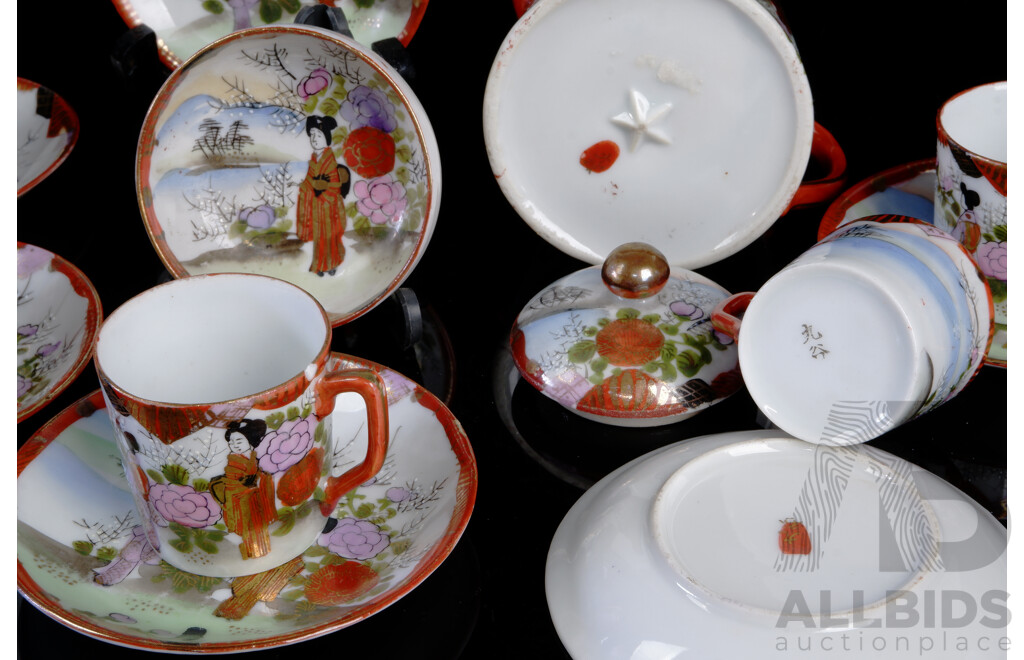 Vintage Japanese Hand Painted Geisha Themed Tea Set