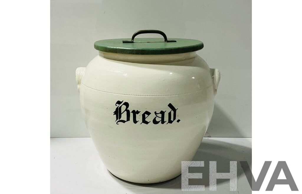 Large Ceramic Bread Container with Wooden Lid