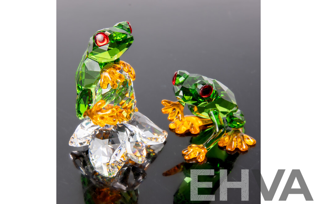 Collection Two Swarovski Austrian Crystal Frog Figures, in One Box