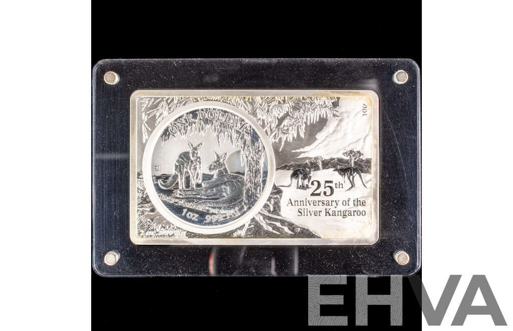 Australian RAM 2018 Silver One Dollar Coin and Bar Set, 25th Anniversary of the Silver Kangaroo .999