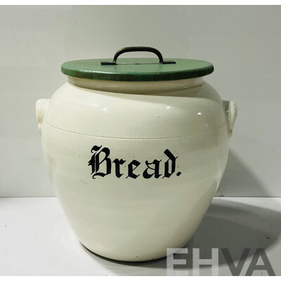 Large Ceramic Bread Container with Wooden Lid