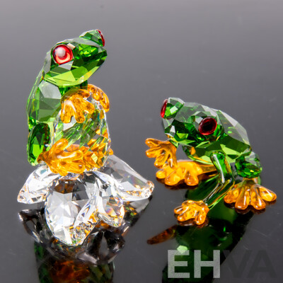 Collection Two Swarovski Austrian Crystal Frog Figures, in One Box