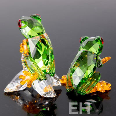 Collection Two Swarovski Austrian Crystal Frog Figures, in One Box