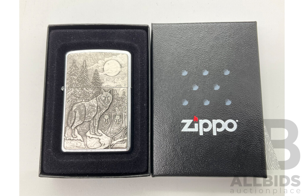 Zippo Lighter in Original Case, Timber Wolves, Made in USA