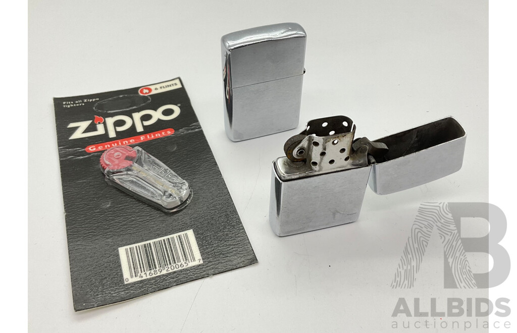 Two Vintage Zippo Lighters and Flint Dispenser