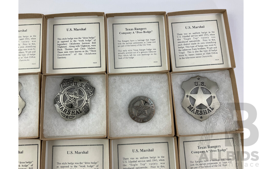 Famous Badges of the Old West Including U.S Marshall and Texas Ranger Company 'A' Peso Badge