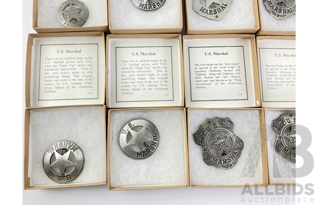 Famous Badges of the Old West Including U.S Marshall and Texas Ranger Company 'A' Peso Badge