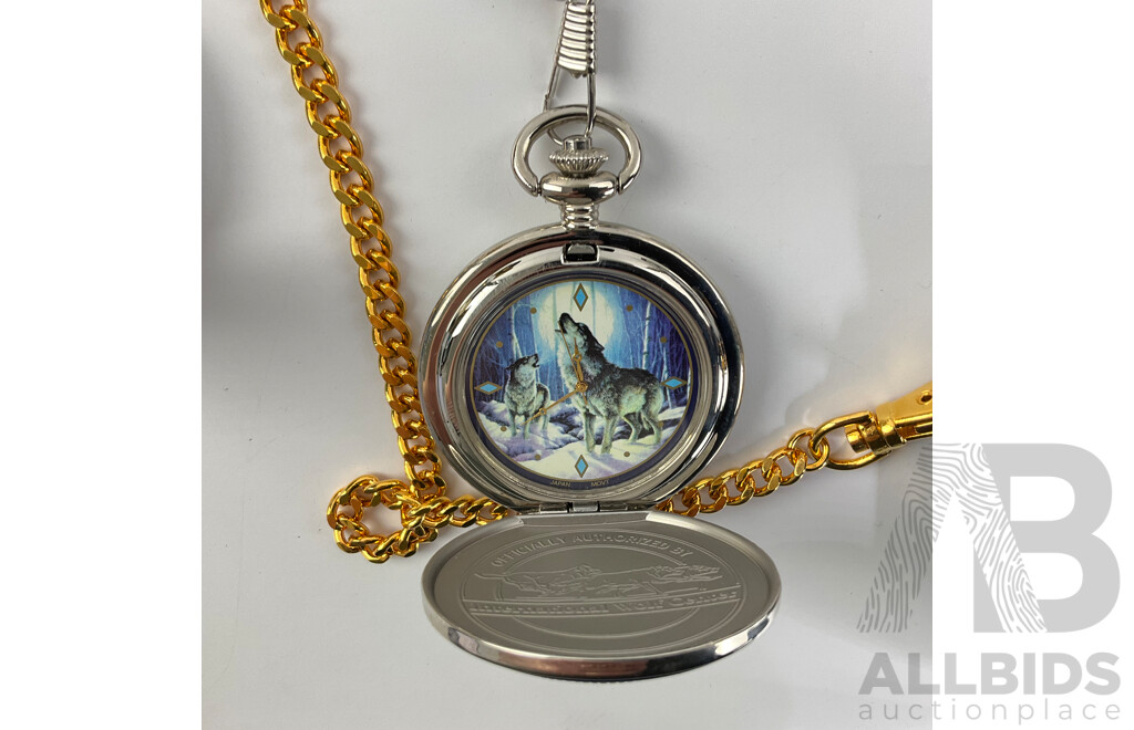 Franklin Mint Spirit of the Wolf Collector Pocket Watches