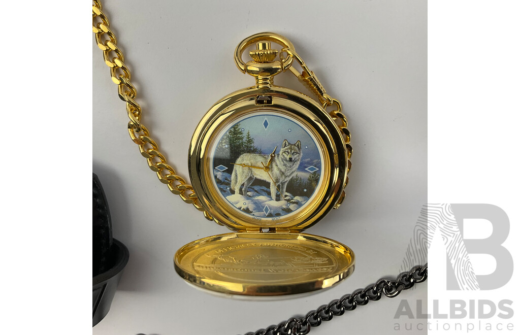 Franklin Mint Spirit of the Wolf Collector Pocket Watches