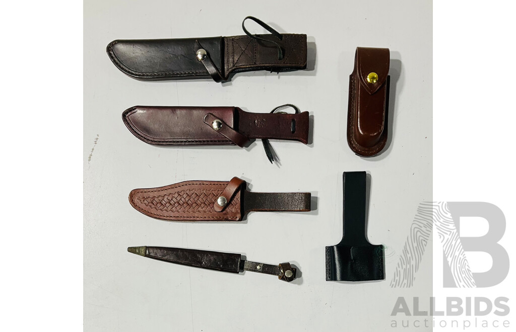 Collection of Knife Sheaths Including Leather Examples