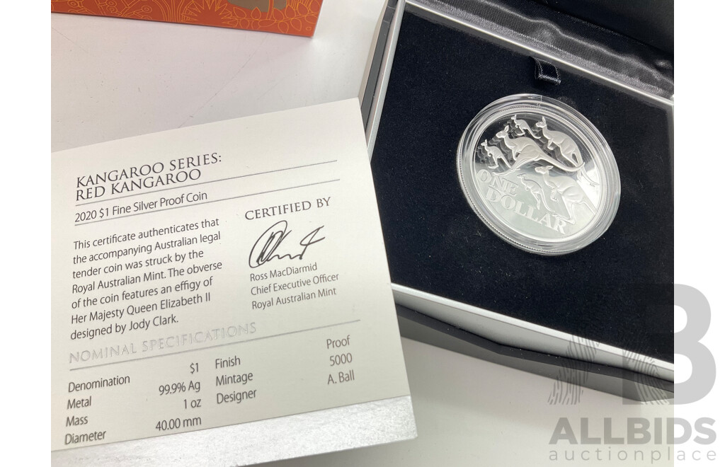 Australian RAM 2020 One Dollar Silver Proof Coin, Red Kangaroo .999