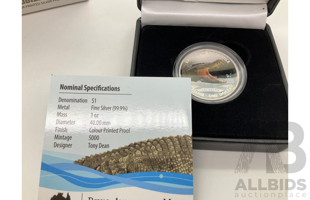 Australian RAM 2014 One Dollar Coloured Silver Proof Coin, Graham - Australian Saltwater Crocodiles .999