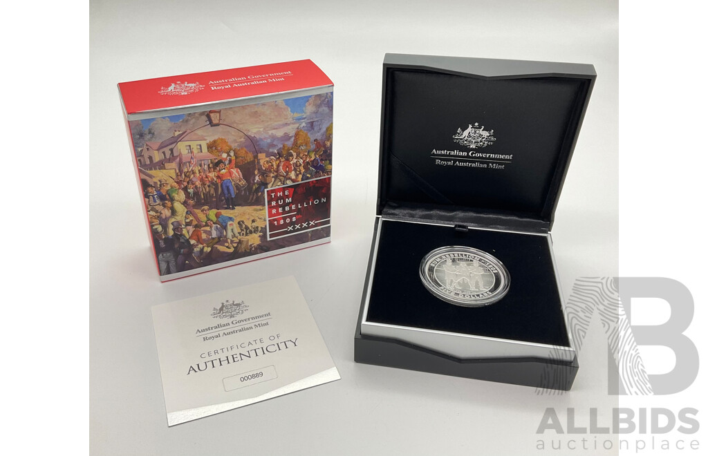 Australian RAM 2019 Five Dollar Silver Proof Coin, The Rum Rebellion .999