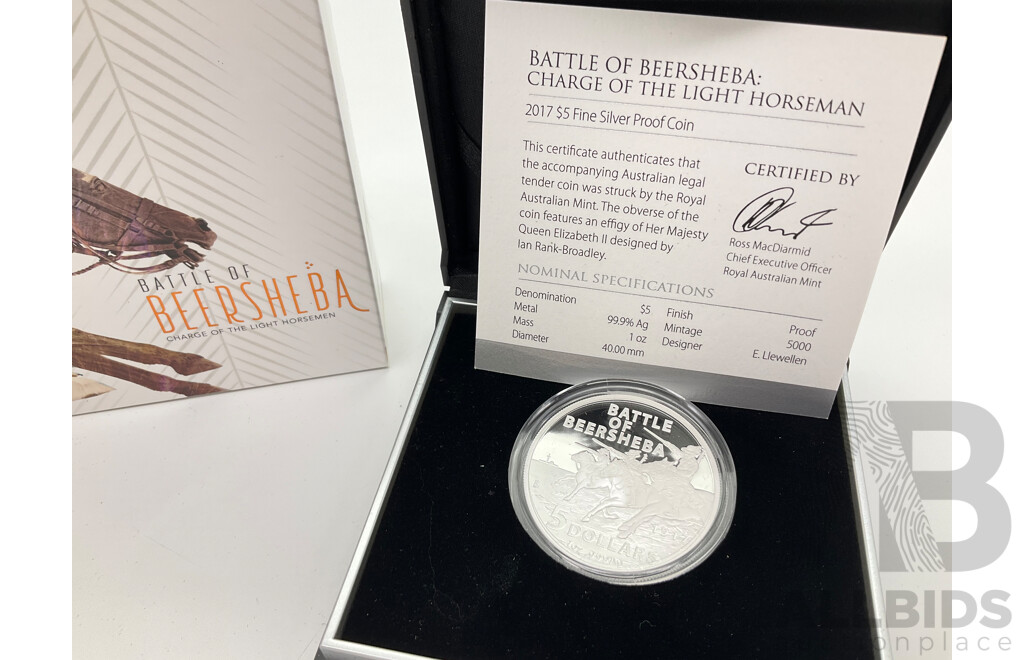 Australian RAM 2017 Five Dollar Silver Proof Coin, Battle of Beersheba .999