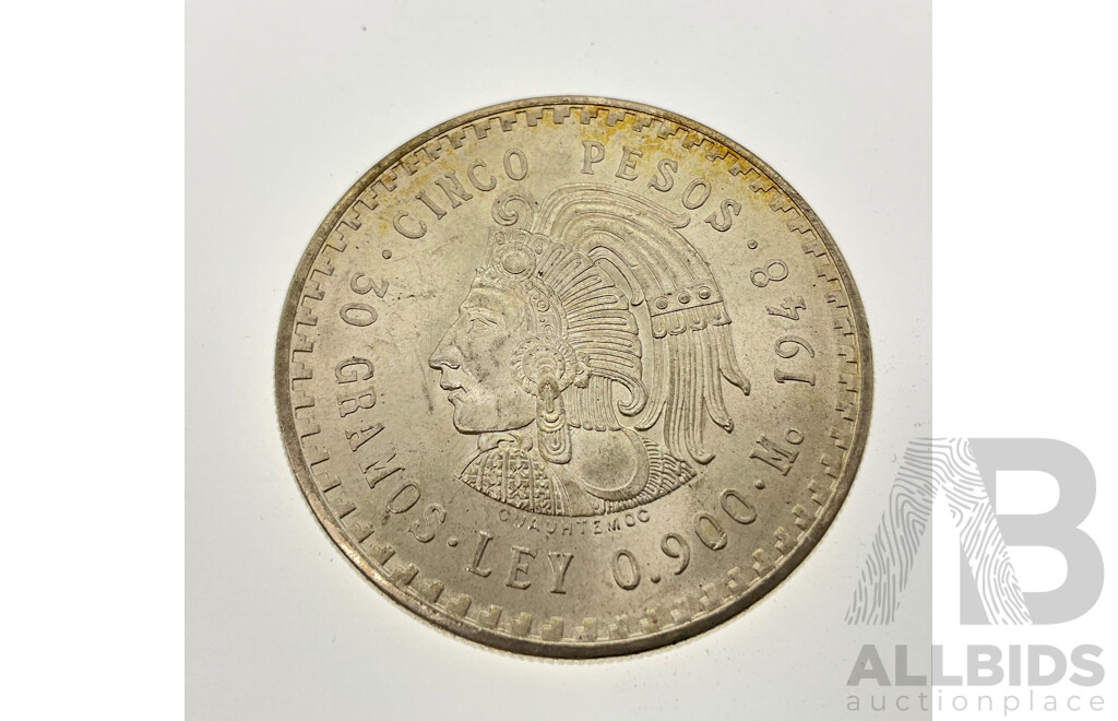 Mexico 1948 Five Peso Silver Coin .900