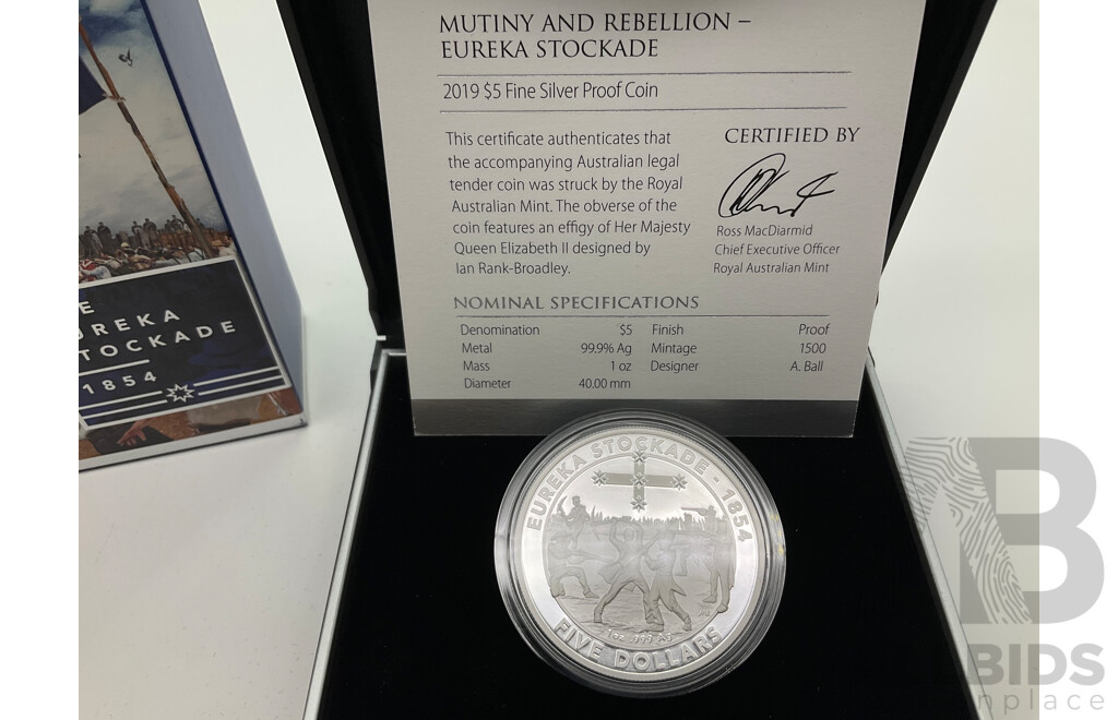 Australian RAM 2019 Commemorative Five Dollar Silver Proof Coin, Eureka Stockade .999