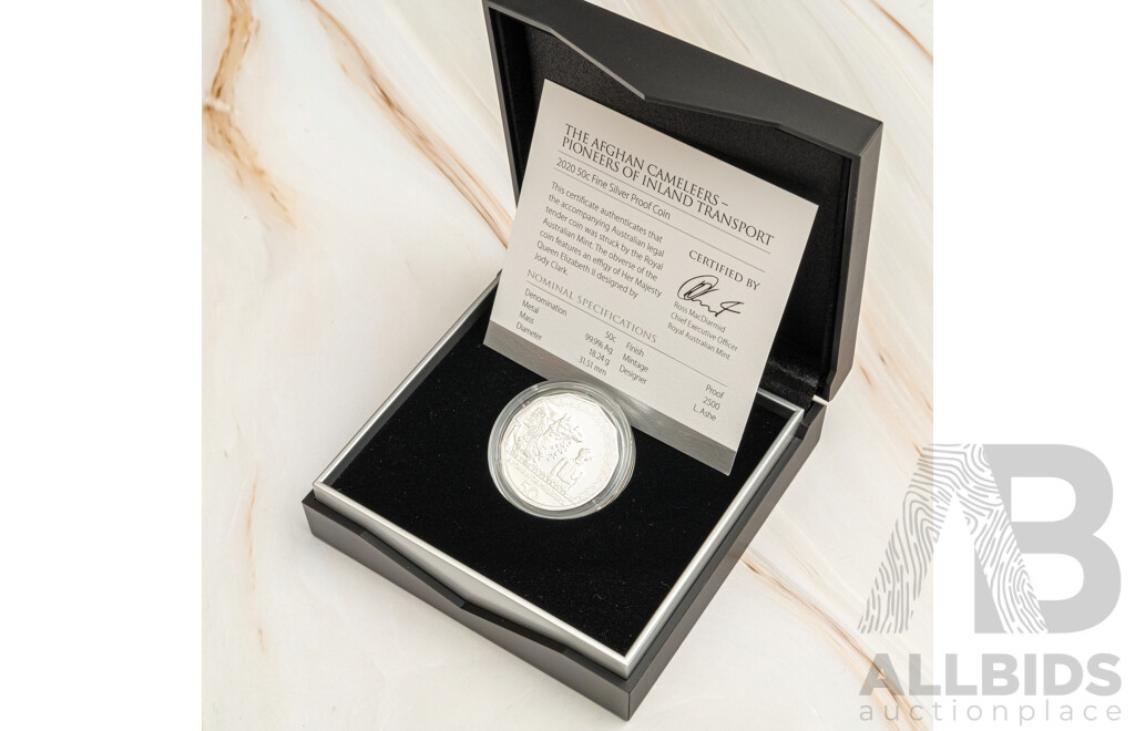 Australian RAM 2019 Silver Proof Fifty Cent Coin, Pioneers of Inland Transport, Afghan Cameleers .999