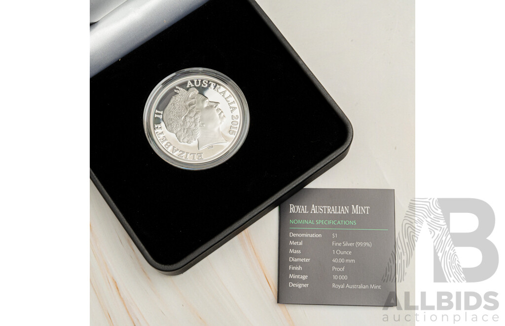 Australian RAM 2015 Silver Proof One Dollar Coin, Kangaroo Series, Explorers First Sightings .999