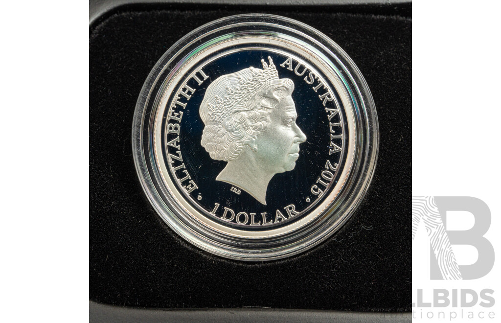 Australian RAM 2015 Silver Proof One Dollar Coin, Kangaroo at Sunet .999