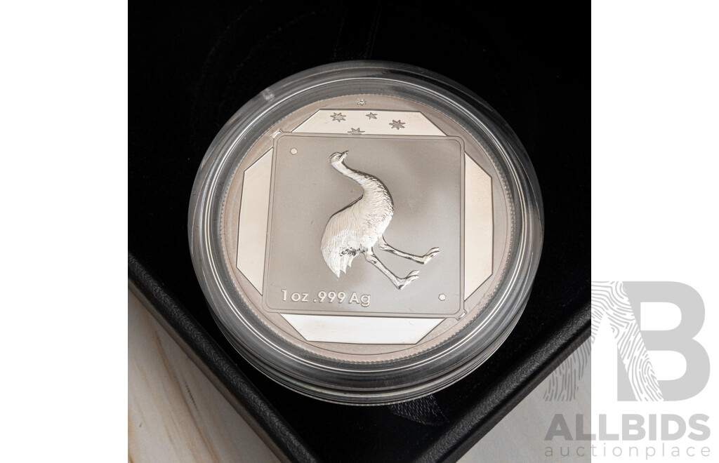 Australian RAM 2015 Silver Frosted One Dollar Coin, Australian Road Sign Series, Emu .999