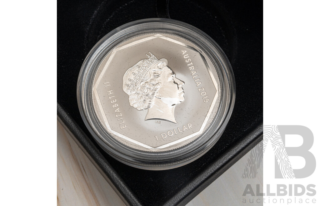 Australian RAM 2015 Silver Frosted One Dollar Coin, Australian Road Sign Series, Emu .999