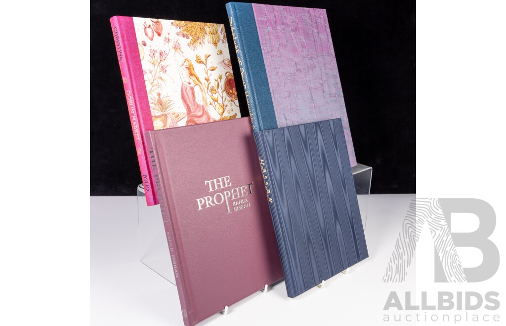 Collection Four Folio Society Titles Comprising Hassan by J Flecker, the Rubaiyat of Omer Khayyam, Goblin MArket by Christina Rosetti & the Prophet by K Gibran. All Hardcovers with Slip Cases