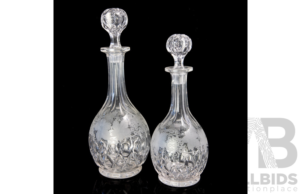 Pair Antique Cut Crystal Matching Decanters with Stoppers