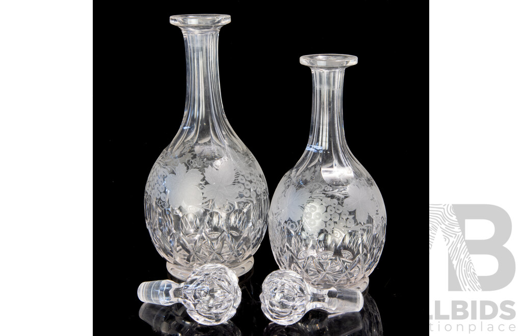 Pair Antique Cut Crystal Matching Decanters with Stoppers