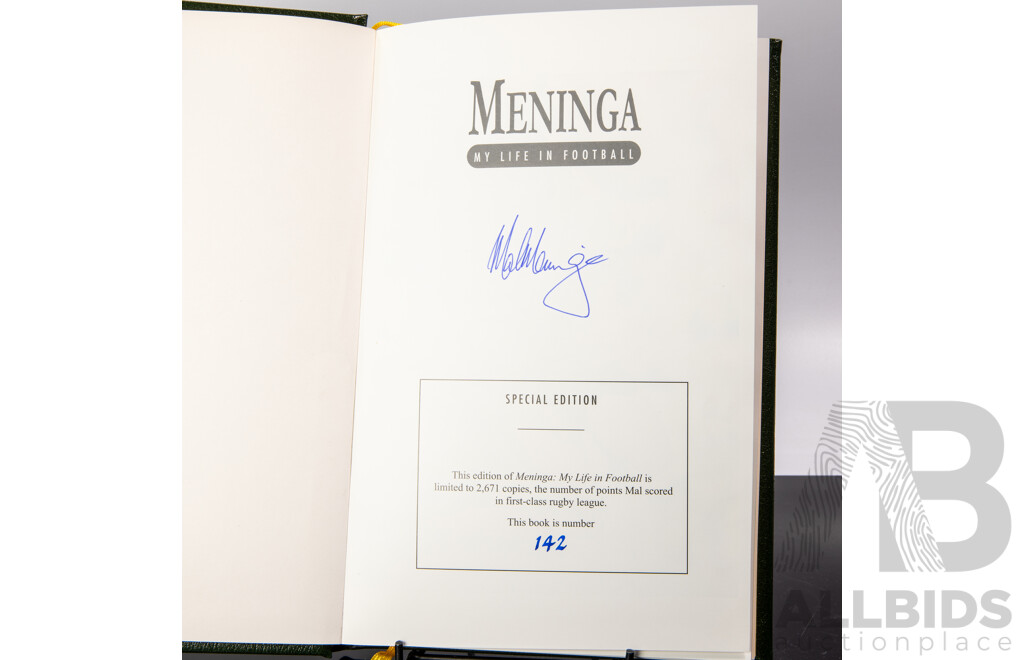 Signed by Mal Meninga, Number 142 of 2671, My Life in Football, Harper Sports, 1995, Hardcover in Slip Case