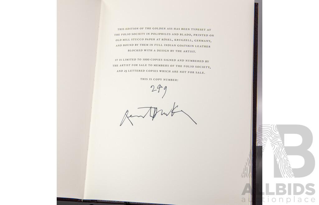 Limited Edition 249 of 1000, Signed by Artist Quentin Blake, the Golden Ass or Metamorphoses, Apuleius, Folio Society, Indian Goat Skin with Embossed Design Hardcover and Slip Case