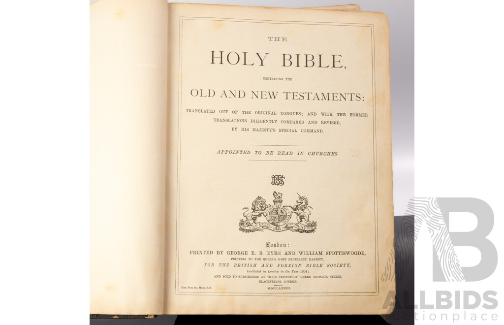 Antique Volume, the Holy Bible, George E B Eyre & William Spottiswoode, 1883, Embossed Leather Bound Hardcover