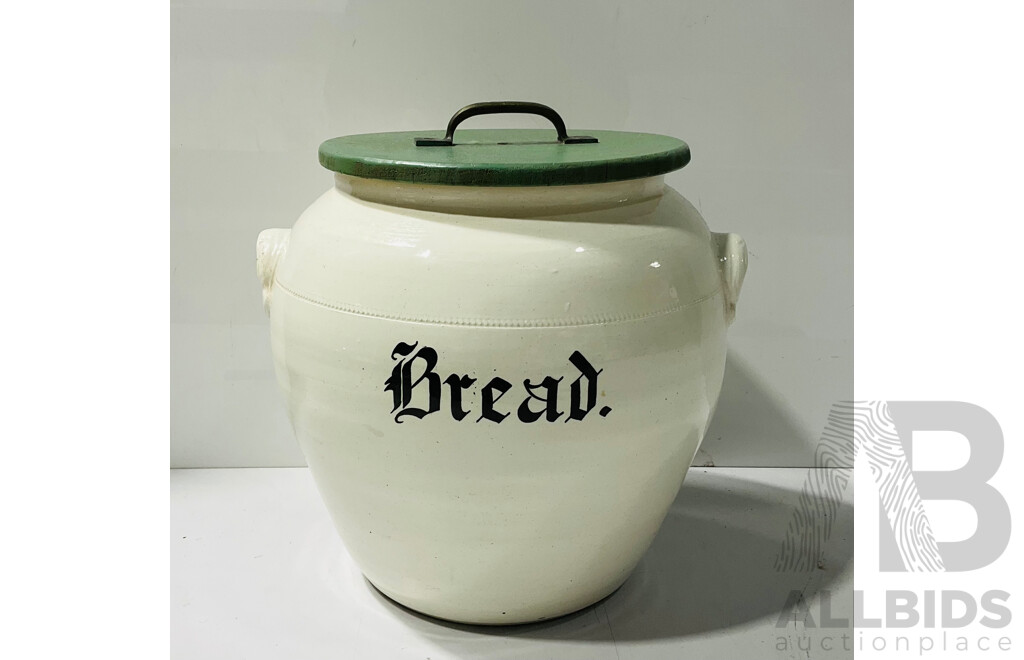 Large Ceramic Bread Container with Wooden Lid