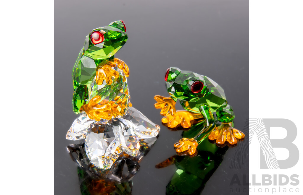 Collection Two Swarovski Austrian Crystal Frog Figures, in One Box