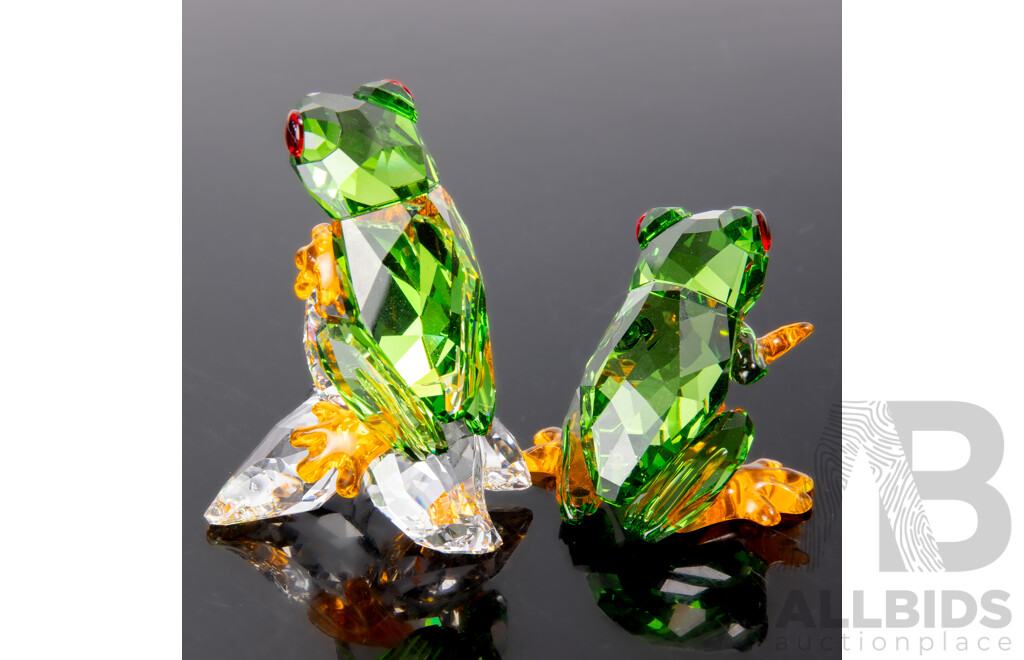 Collection Two Swarovski Austrian Crystal Frog Figures, in One Box