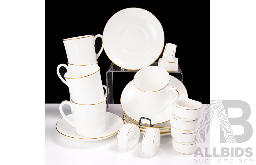 Set Eight Qantas Wedgwood Porcelain Napkin Rings Along with Set Six Wedgwood Duos, All in Formal Gold Pattern