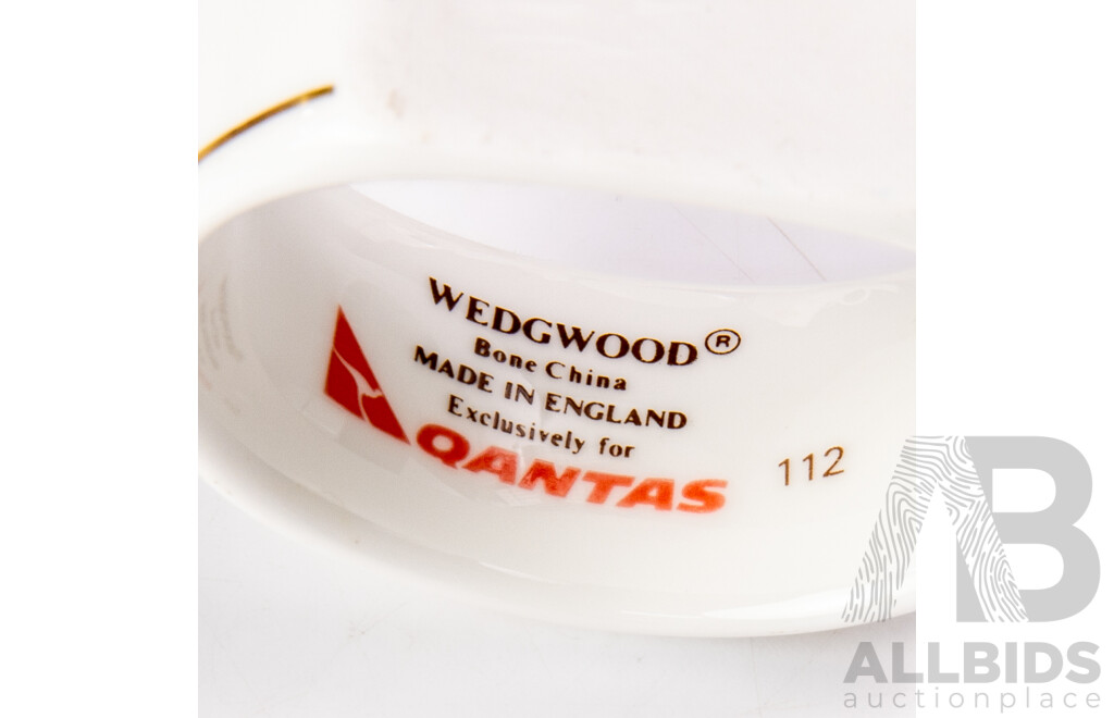 Set Eight Qantas Wedgwood Porcelain Napkin Rings Along with Set Six Wedgwood Duos, All in Formal Gold Pattern