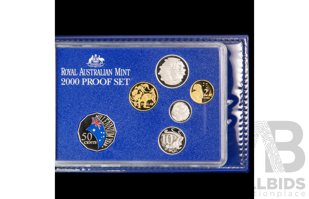 Australian RAM 2000 Six Proof Coin Set with Coloured Fifty Cent Millennium Year