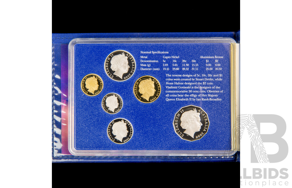Australian RAM 2000 Six Proof Coin Set with Coloured Fifty Cent Millennium Year