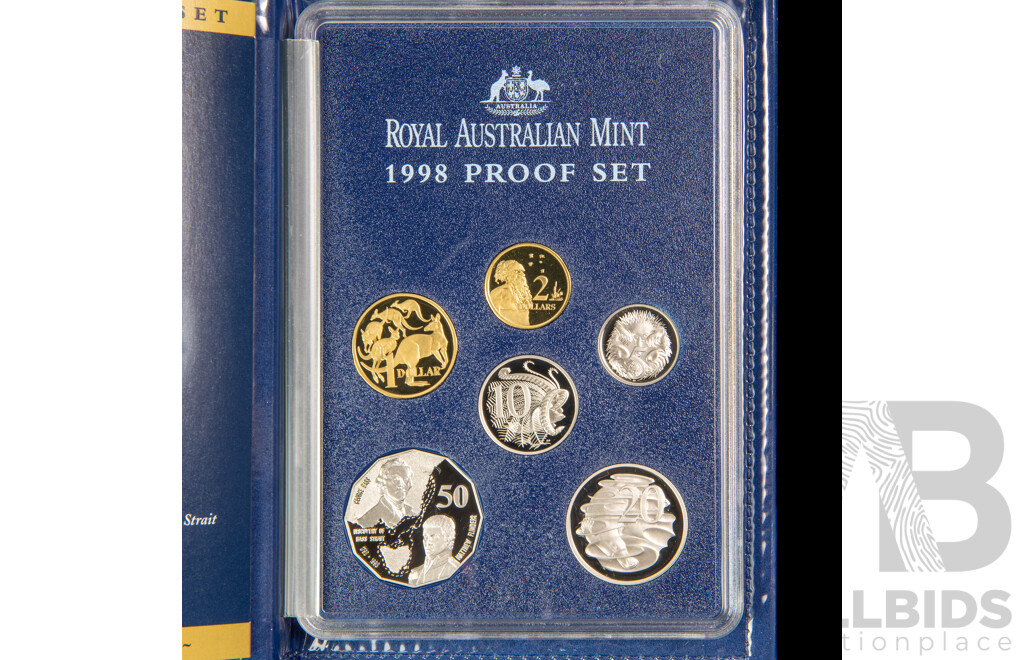 Australian RAM 1998 Six Proof Coin Set, Bass Flinders Including Commemorative Fifty Cent Coin