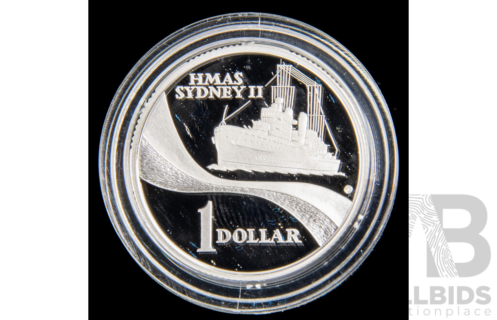 Australian RAM 2000 Silver Proof One Dollar Coin, HMAS Sydney II .999