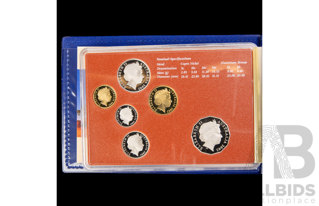 Australian RAM 2002 Six Coin Proof Set, Year of the Outback Including Coloured One Dollar and Commemorative Fifty Cent Coin