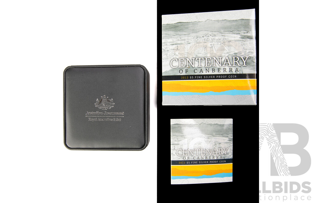 Australian RAM 2013 Silver Five Dollar Coin, Centenary of Canberra .999 with UNC Twenty Cent