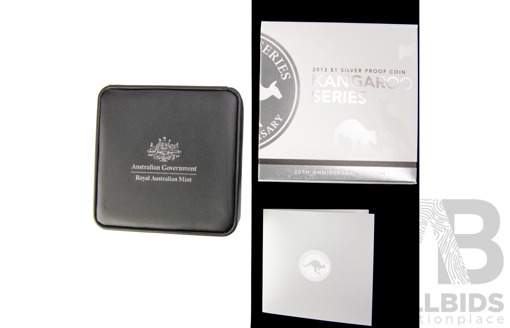 Australian RAM 2013 Silver Proof One Dollar Coin, 20th Anniversary of Kangaroo Series .999