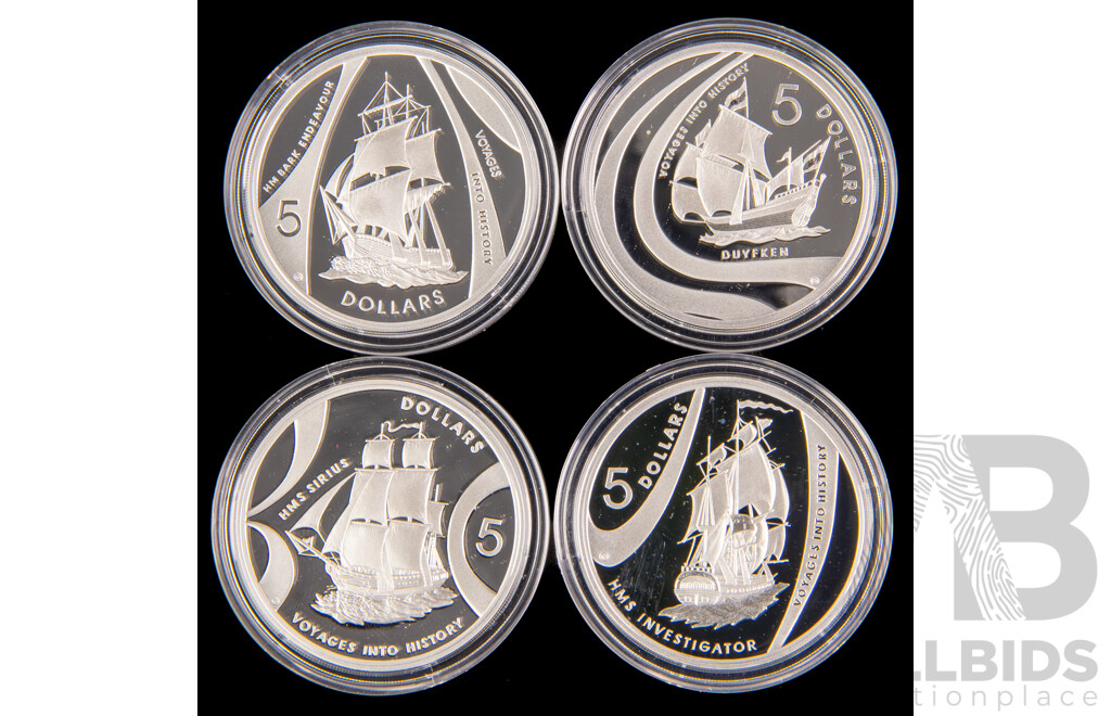 Australian RAM 2002 Masterpieces in Silver Four Silver Five Dollar Coin Set, Voyages Into History .999