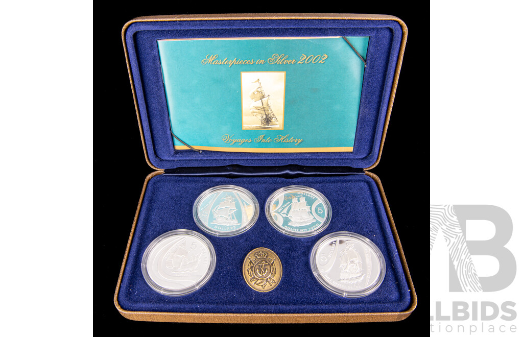 Australian RAM 2002 Masterpieces in Silver Four Silver Five Dollar Coin Set, Voyages Into History .999