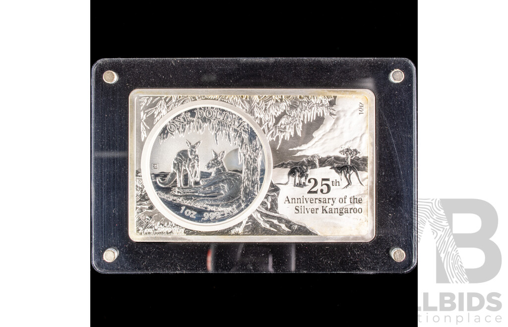 Australian RAM 2018 Silver One Dollar Coin and Bar Set, 25th Anniversary of the Silver Kangaroo .999